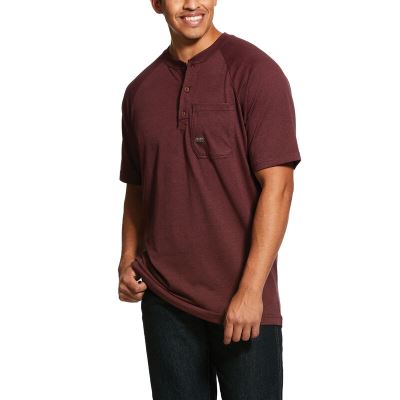 Ariat Work: Rebar Cotton Strong Henley Hombre - Burdeos Oscuro (CDOPB0695)